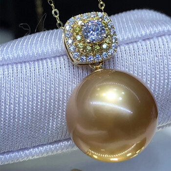 18k金镶嵌金珍珠吊坠 直径12-13mm 高端珍珠吊坠项链