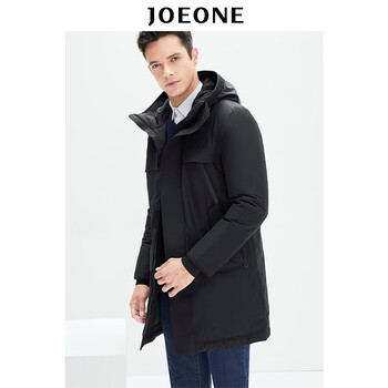 九牧王joeone男装羽绒服冬季长款男士连帽休闲外套中年鸭绒保暖上衣jr