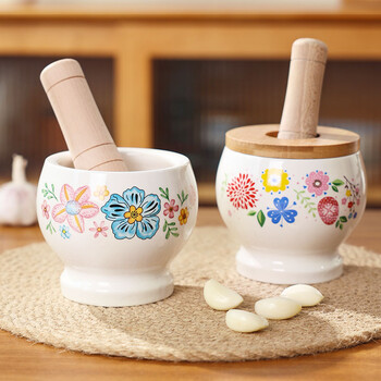 陶煲王 陶瓷捣蒜器蒜臼子黑胡椒蘸料石臼研磨器厨房工具 妙笔生花