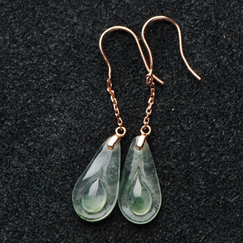 瑾瑶18k金镶嵌a货冰种翡翠玉长款耳环/耳坠 吊坠耳钉女