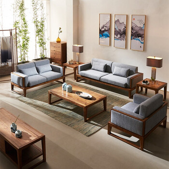 东辰明瀚新中式现代简约全实木沙发组合现代中式家具小户型黑胡桃木