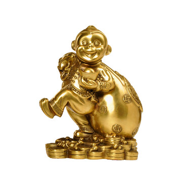 倾阑 铜猴子摆件 十二生肖猴摆设猴吉祥物办公室客厅摆件 背钱袋猴 8