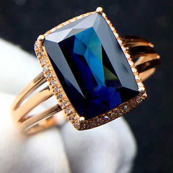 俊辰珠宝天然巴西蓝碧玺戒指女款18k金镶嵌32克拉蓝碧玺戒指女全净体