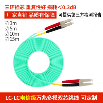 广正维创（gzvich） 低烟无卤工程电信级万兆光纤跳线 LC-LC OM3多模双芯 光模块专用 湖蓝色 OM3 电信级 10米