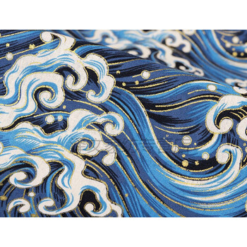 棉布料日本日式印花布棉麻布服装旗袍汉服衣服面料蓝色青海波半米价