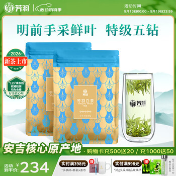 芳羽安吉白茶2026新茶上市特级五钻明前绿茶2*125g 自饮袋装茶叶茗茶