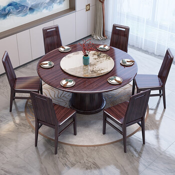 赢派(yingpai )新中式餐桌别墅高档实木圆桌乌金木大圆桌现代简约家用