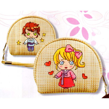 十字绣手提零钱包十字绣零钱包自己绣浪漫情侣黑色亚麻色塑料绣布没有