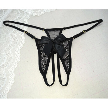 丁字裤女性感低腰蕾丝骚火辣露毛全透明开档学生内裤大码胖mm 黑色开