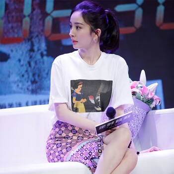 明星杨幂同款短袖t恤女夏季新款童趣白雪公主印花纯棉半袖体恤ins