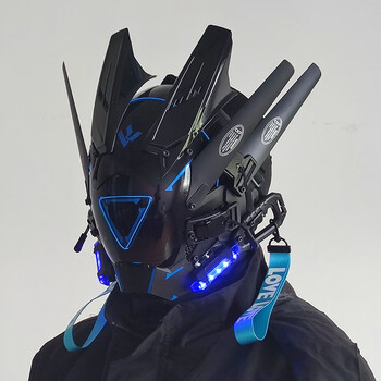 赛博朋克头盔面具假面骑士机甲发光面罩机械飞升周边cosplay扮演 蓝色