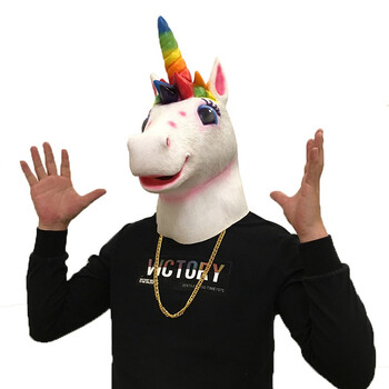 知鹿抖音动物头套独角兽面具cos可爱马头搞怪男女面具酒吧表演 彩色