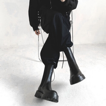 fqaq马丁靴男高帮不带鞋带切尔西靴s英伦烟筒欧美骑士