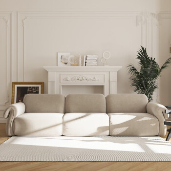 浪漫沙发莫吉托沙发布艺复古沙发三人位高品质丝绒客厅沙发 米白色
