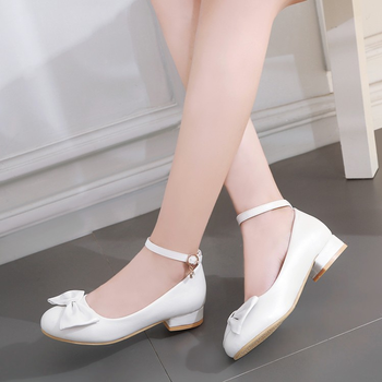 趣妮熊女童公主鞋白色皮鞋小女孩学生表演出鞋黑色高跟鞋6-15岁中大童