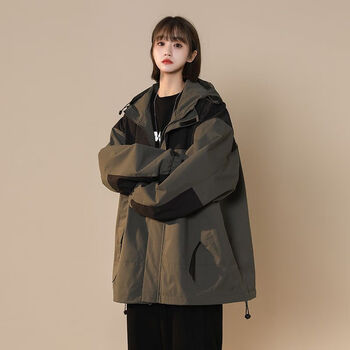 码春秋外套女绿色工装棉服季2023新款撞色户外冲锋墨绿色s建议80100斤