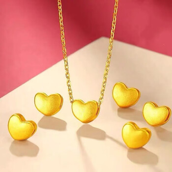 黄金爱心转运编绳3d硬金心形珍珠戒指手链甜美风送s925金色项链足金小