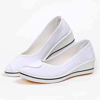 一字护士鞋白色布鞋坡跟女士单鞋老北京牛筋软底美容师工作鞋 白色 34