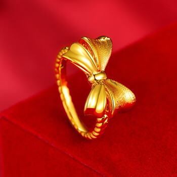 温彦黄金戒指999足金素金蝴蝶结戒指送妈妈长辈节日生日礼物时尚素金