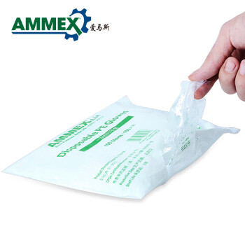 爱马斯 AMMEX一次性食品PE手套 美容卫生薄膜吃小龙虾餐饮烧烤料理手套PGLOVE100C-2透明 均码