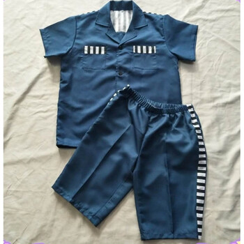 囚服长袖男女监狱囚犯衣表演舞台剧演出道具服装 兰灰色短袖短裤套装