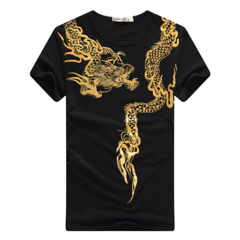 跃景中年男士t恤有龙图案的男装短袖潮韩土个性花纹印花潮流秀花色
