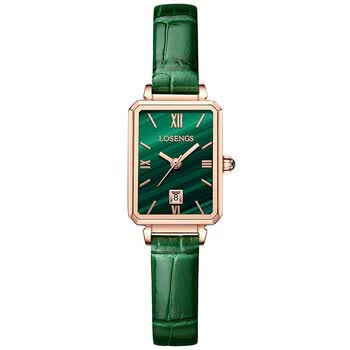 真品潮流浪琴抚手表女高颜值气质女表方形小绿表losengs品牌女腕l6
