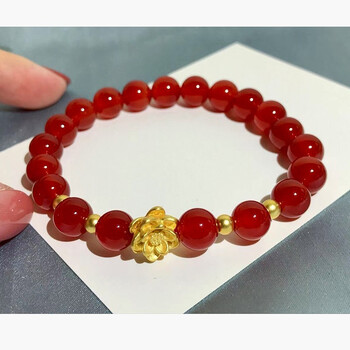 祁爱金楼两世欢金莲花黄金转运珠手链女士新款金珠子999足金玛瑙手串