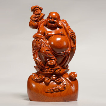 仙松品 花梨实木雕刻弥勒佛摆件 实木木头根雕大肚笑佛红木家居客厅