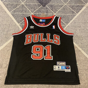 公牛队23号91号33号复古网眼刺绣篮球球衣男女休闲训练背心 91#黑色 m