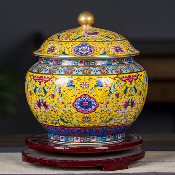 景韵雅成 景德镇陶瓷器复古珐琅彩茶叶罐 客厅茶室茶桌七子饼散茶存茶