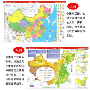 同飞中国世界地理政区地形洋流气候图小号学生桌面速查防水学习地图 中国地图【正面政区反面地形图】 32cm*23.5cm【A4大小】 - 3