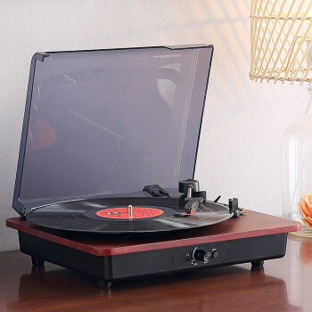 鼎绅（DINGSHEN）黑胶唱片机复古留声机电唱机LP老式唱机装饰摆件 内置锂电池喇叭便携式蓝牙音响 红木色+2唱针+欧美唱片