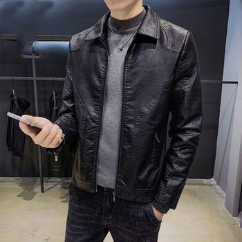 皮衣男翻领加绒pu皮潮流机车修身百搭男式休闲皮衣服冬天外套男秋冬季
