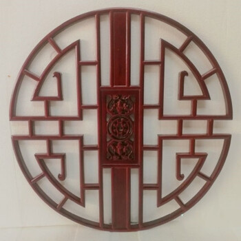 实木窗花格客厅古风背景墙东阳木雕挂件实木花窗花格圆形茶室壁挂中式