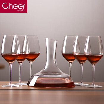 启尔（Cheer）红酒杯套装高脚杯 意大利进口水晶玻璃杯酒具葡萄酒杯6个+醒酒器