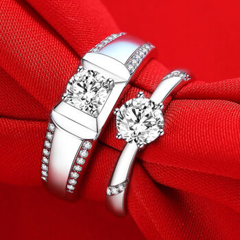 情侣戒指莫桑石925钻戒女1-2克拉订婚结婚戒指男情侣对戒 排钻真爱