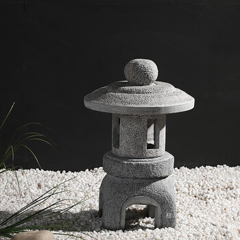 枯山雪浪石灯笼日式庭院仿古中式太阳能石头灯塔景观石雕禅意摆件 4号