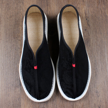 老北京布鞋男透气圆口手工千层底老式中国风复古居士中式软底僧鞋 黑