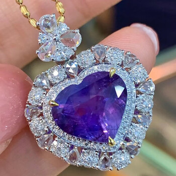 南洋半岛 斯里兰卡紫蓝宝石 珠宝项链吊坠女士锁骨链18k金镶钻名媛