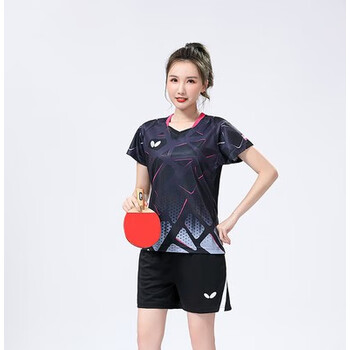 蝴蝶2023新款乒乓球服套装款速干比赛球衣上衣男女运动服印字黑色女款