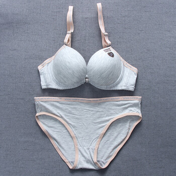 文胸小胸聚拢定型有钢圈高中大学生内衣性感美背胸罩 浅灰色套装 80a