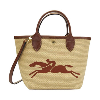 黑色草编亚麻帆布拼皮logo刺绣拼色手提单肩斜挎饺子包 卡其拼棕10144