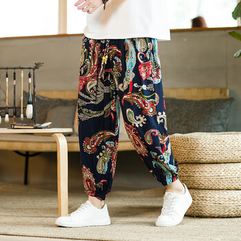 抒融夏季灯笼裤男士 裤薄款男人宽松束脚九分哈伦休闲裤大码花裤子 k