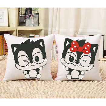 新款印花绣十字绣抱枕一对可爱卡通动漫情侣抱枕米老鼠靠枕头靠垫 米