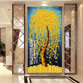 九鱼图玄关装饰画 走廊挂画过道画晶瓷画入户玄关画竖版摇钱树进门挂
