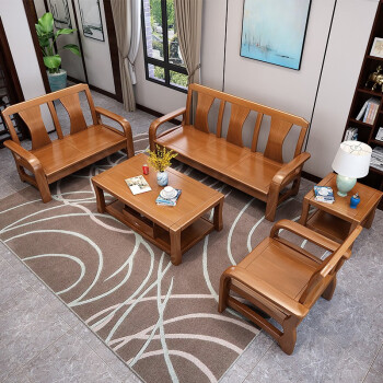 雨木实木沙发组合123现代简约中式三人木质沙发冬夏两用客厅家具金