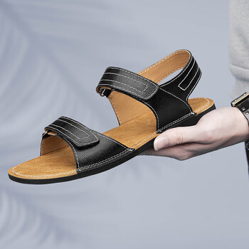 苏衿春开车凉鞋休闲手工男士简约薄底透气夏季拖鞋时皮定制联名款黑色