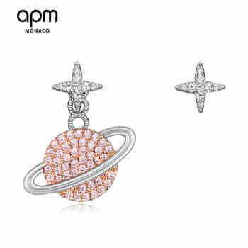 APM MONACO粉色星球耳钉925银不对称耳饰女个性耳坠AE10559XORW 粉色
