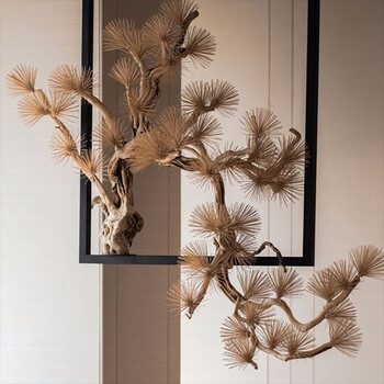 仿真悬挂迎客松枯木松树样板间茶室造景干枝倒挂松假倒松树100cm90cmh